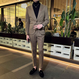 秋冬英伦韩版修身男士商务休闲一粒扣呢料西服套装黑色LJT33-P220，男装西服套装，电商C308