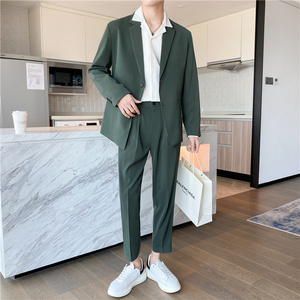 轻熟风英伦纯色宽松西服+阔版休闲九分裤套装 米白色TZ16-P215图片