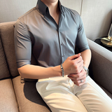 痞帅个性青年网红V领衬衫中袖帅气修身休闲立领痞雅衬衣男C02-P60，男装衬衫，电商C308