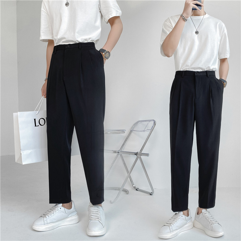 轻熟风微宽时尚休闲裤阔版纯色九分西裤男K15-P65，男装西裤，电商C308