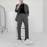 夏款轻熟风英伦纯色宽松中袖西服+阔版九分裤套装 TZ15-P195,男装西服,电商C308,电商基地 夏款轻熟风英伦纯色宽松中袖西服+阔版九分裤套装 TZ15-P195,男装西服,电商C308,电商基地