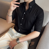 雅痞个性青年条纹V领衬衫中袖帅气修身休闲立领痞帅衬衣男C03-P68，男装衬衫，电商C308