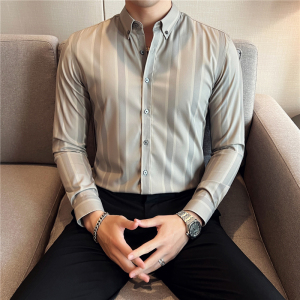 秋冬 英伦宽条纹男士衬衣 韩版修身长袖衬衫男 C88266-P65图片