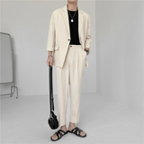 23夏款款轻熟风英伦纯色宽松中袖西服+阔版九分裤套装TZ15-P195，男装西服，电商C308
