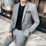 秋冬款英伦韩版修身男士休闲商务西服套装中灰色LJT830-P205，男装西服套装，电商C308