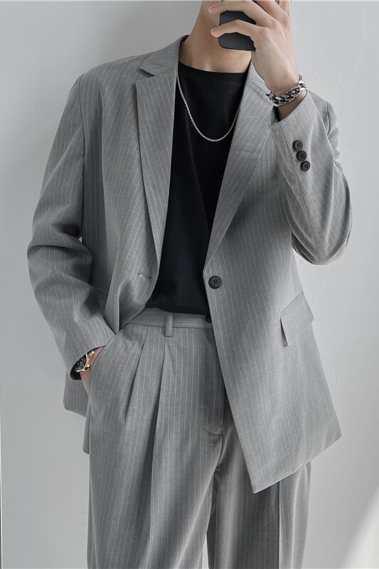 21春夏款轻熟风英伦条纹长袖西服阔版宽松休闲西服X14-P150,男装西服,电商C308