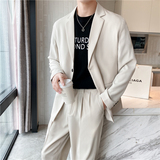 轻熟风英伦纯色宽松西服+阔版休闲九分裤套装米白色TZ16-P215，男装西服，电商C308