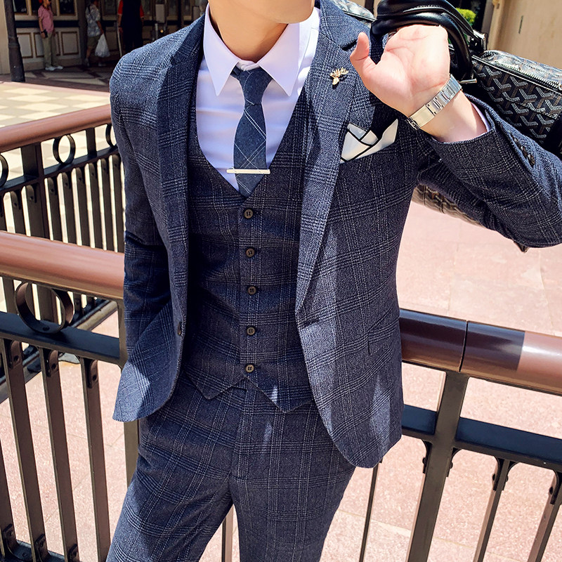 英伦韩版修饰格子男士西服三件套装TZ136-特P260,男装西服,电商C308