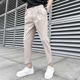 22春夏轻熟风微宽时尚休闲裤阔版条纹小脚九分西裤K13-P65，男装西裤，电商C308