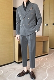 痞帅高级感纯色休闲双排扣小西服+英伦时尚九分西裤套装TZ02-P225，男装西服，电商C308