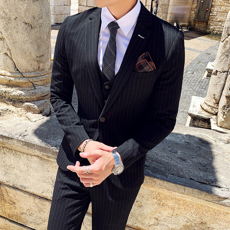 秋冬新款英伦韩版修身男士单件条纹商务西服外套X138-P155，男装西服，电商C308