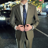 秋冬英伦韩版修身男士休闲商务西服套装新郎套装米白LJT888-P225，男装西服套装，电商C308