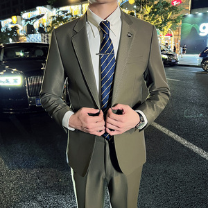 秋冬英伦韩版修身男士休闲商务西服套装新郎套装米白LJT888-P225图片
