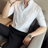 雅痞青年个性V领衬衫中袖男帅气修身虚线休闲立领痞帅衬衣C05-P68，男装衬衫，电商C308