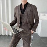 轻熟风ins韩版修身男士休闲格子西服套装三件套装SJT956-特P260，男装西服套装，电商C308