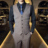 英伦商务韩版修身条纹V领男士马甲新郎伴郎小马甲深灰色MJ29-P60，男装背心/马甲，电商C308
