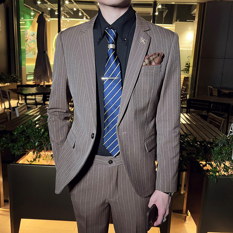 英伦韩版修身男士商务休闲条纹一粒扣西服外套深灰色X28-P150,男装西服,电商C308