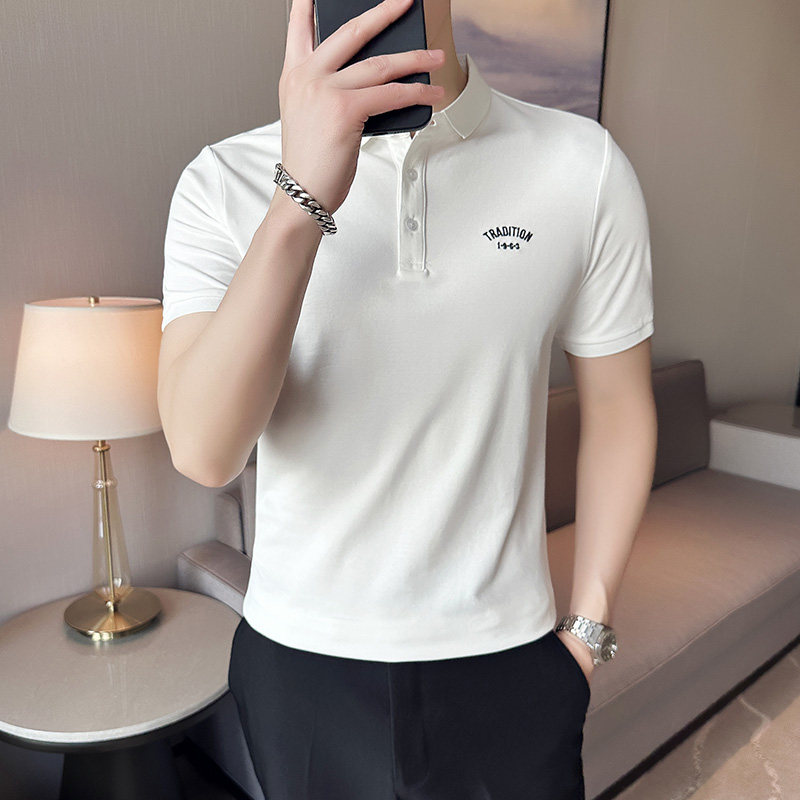 男士休闲polo衫t恤潮流修身翻领半袖polo衫黑色C60045-P58,男装T恤,电商C308