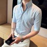 雅痞青年个性网红V领衬衫男中袖帅气修身休闲立领痞帅衬衣C08-P68，男装衬衫，电商C308