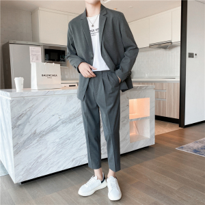 轻熟风英伦纯色一粒扣西服套装阔版宽松休闲西装米白色TZ17-P220图片