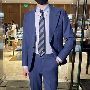 秋冬款 英伦韩版修身男士商务休闲纯色西服外套天蓝色X889-P155，男装西服，电商C308