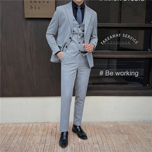 英伦修身男士二粒扣纯色西服三件套新郎伴郎礼服套装SJT912-P265图片