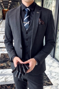 秋冬新款 英伦韩版修身男士单件条纹商务西服外套X138-P155图片