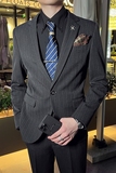 英伦韩版修身男士商务休闲条纹一粒扣西服外套深灰色X28-P150，男装西服，电商C308