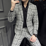 春夏款英伦韩版修身男士商务休闲格子西服外套X818-P150，男装西服，电商C308