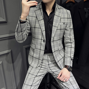 春夏款 英伦韩版修身男士商务休闲格子西服外套X818-P150图片