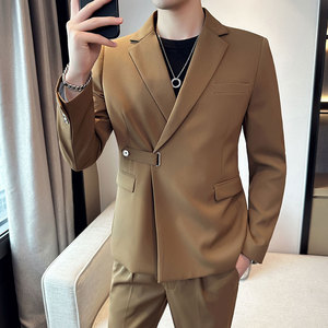 英伦修身西装两件套男士套装韩版休闲斜扣西服套装LJT908-P225图片