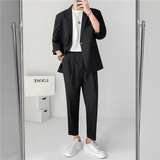 23轻熟风微宽英伦条纹中袖西服+阔版九分裤套装TZ13-P195，男装西服，电商C308