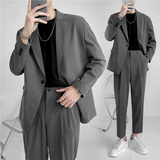 轻熟风微宽英伦条纹长袖西服+阔版九分裤套装TZ14-P215，男装西服，电商C308