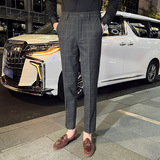 时尚免烫西裤男士韩版修身小脚裤商务休闲西裤长裤深灰色K30-P75，男装西裤，电商C308