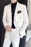 秋冬韩版修身纯色双排扣男士休闲西服外套中灰色X830A双排扣-P150，男装西服，电商C308