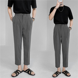 22春夏轻熟风微宽时尚休闲裤阔版条纹小脚九分西裤K13-P65，男装西裤，电商C308