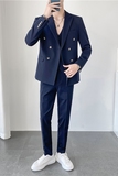 轻熟风ins韩版修身休闲纯色双排扣男士西服三件套装SJT830A-P280，男装西服，电商C308