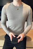 秋冬韩版圆领修身打底衫套头纯色针织衫精致毛衣黑色B5551-特P45，男装T恤，电商C308