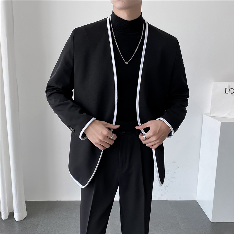 轻熟ins风英伦纯色长袖西服阔版宽松休闲小西装外套X27包边-P150,男装西服套装,电商C308