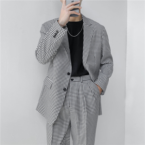 21 春夏 轻熟风英伦小细格长袖西服+阔版九分裤套装 TZ18-P215图片