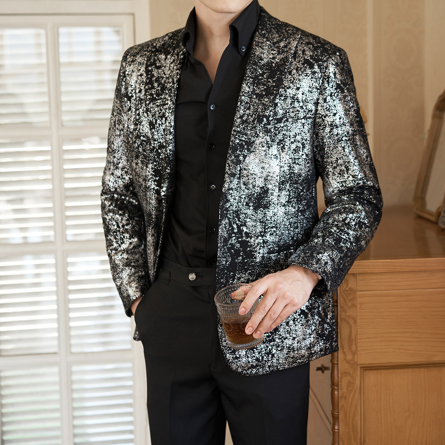 秋冬高级感亮片面料西服男士英伦一粒扣西装外套X7037-P165,男装西服,电商C308
