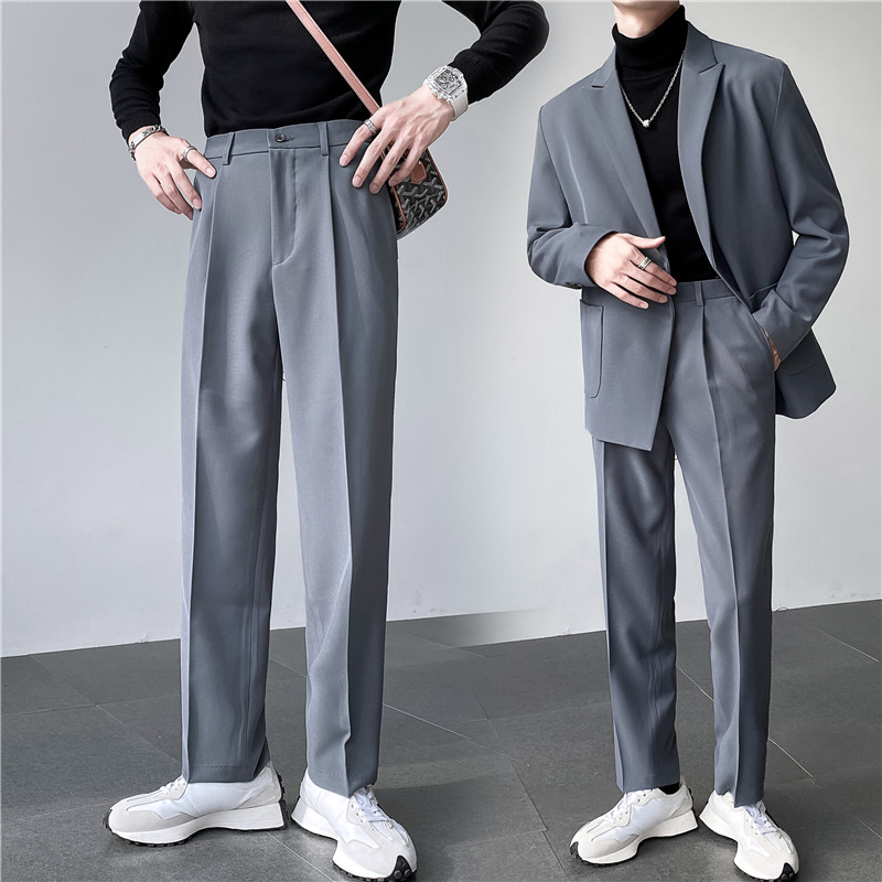 秋冬ins轻熟风宽松时尚休闲西裤阔版男士纯色直筒长裤K27-P75，男装西裤，电商C308