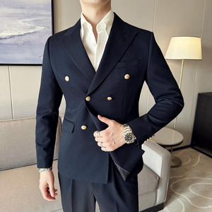 布雷泽英伦韩版修身男士纯色金属纽扣双排扣西服套装 LJT890-P230图片