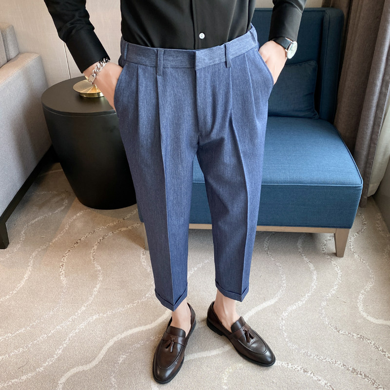 夏季薄款纯色九分裤男士痞帅坠感免烫西裤青年冰凉休闲裤K05-P70，男装西裤，电商C308