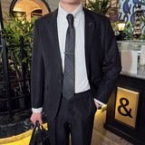 秋冬款英伦韩版修身男士商务休闲纯色西服外套黑色X888-P150，男装西服，电商C308