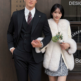 英伦修身男士二粒扣纯色西服三件套新郎伴郎礼服套装SJT921-P290，男装西服，电商C308