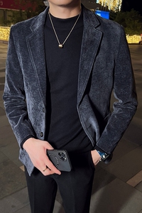 英伦韩版修身男士商务休闲二粒扣灯芯绒西服加厚外套黑色X32-P170图片