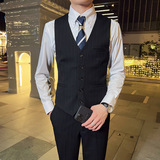 英伦商务韩版修身条纹V领男士马甲新郎伴郎小马甲深灰色MJ29-P60，男装背心/马甲，电商C308