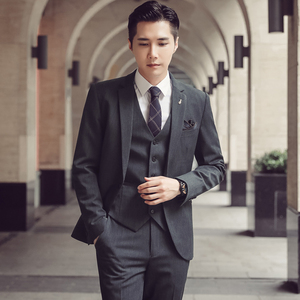 秋冬高品质韩版修身休闲男士西服三件装新郎西服套装SJT937-P265，男装西服套装，电商C308