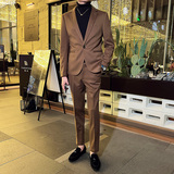 秋冬英伦韩版修身男士商务休闲一粒扣呢料西服套装灰色LJT33-P220，男装西服套装，电商C308
